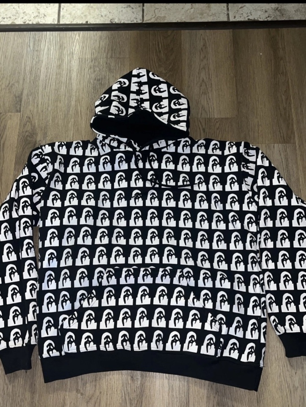 ghostface Black & White Graphic Penguin Pattern Hoodie Sweater - Men halloween